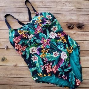 Navy Blue Floral Swimsuit